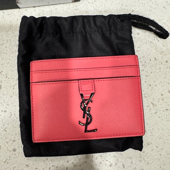 Saint Laurent Fuchsia Card Holder with Black Logo - Picture 2 of 14